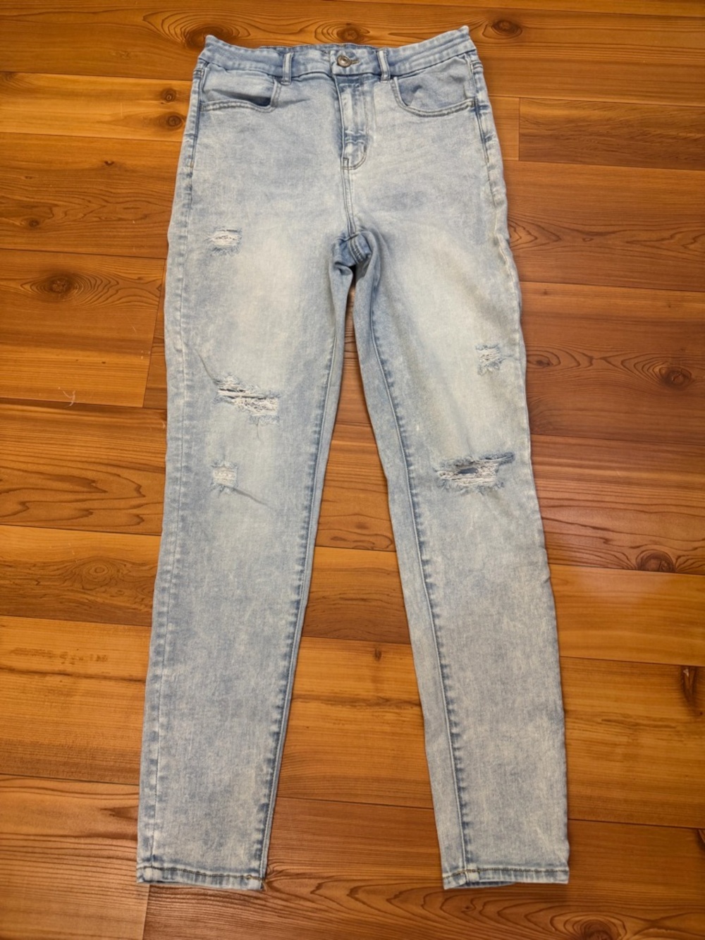 American Eagle Curvy High Rise Distressed Jegging Light Acid Wash 12L